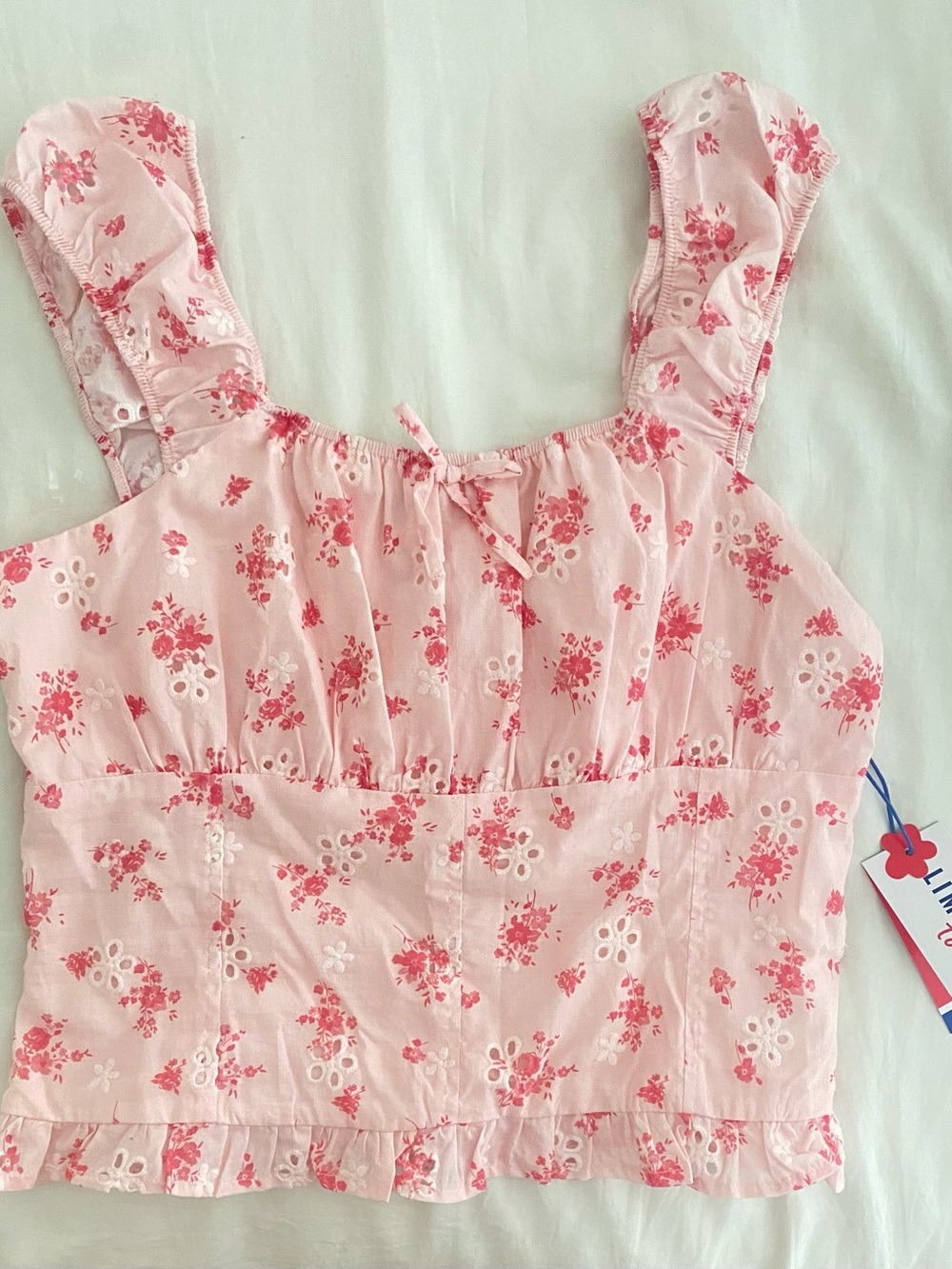 Limited Too Pink Floral Eyelet Ruffle Camisole